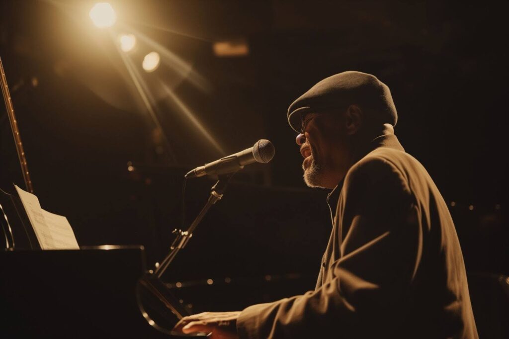 An older man during his jazz piano improvisation